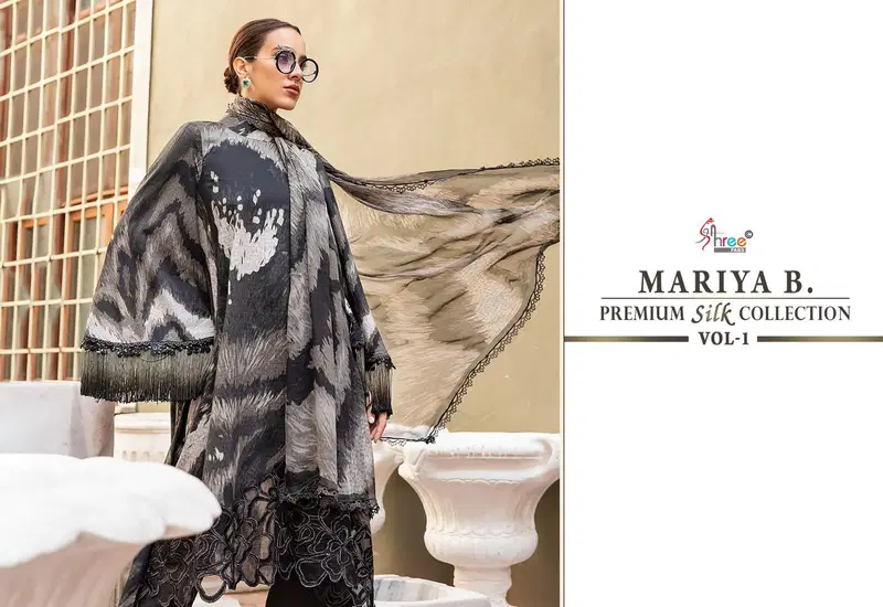 Premium Silk Collection Vol 1 By Mariya B Japan Satin Silk Printed Pakistani Suit Wholesale Online
 